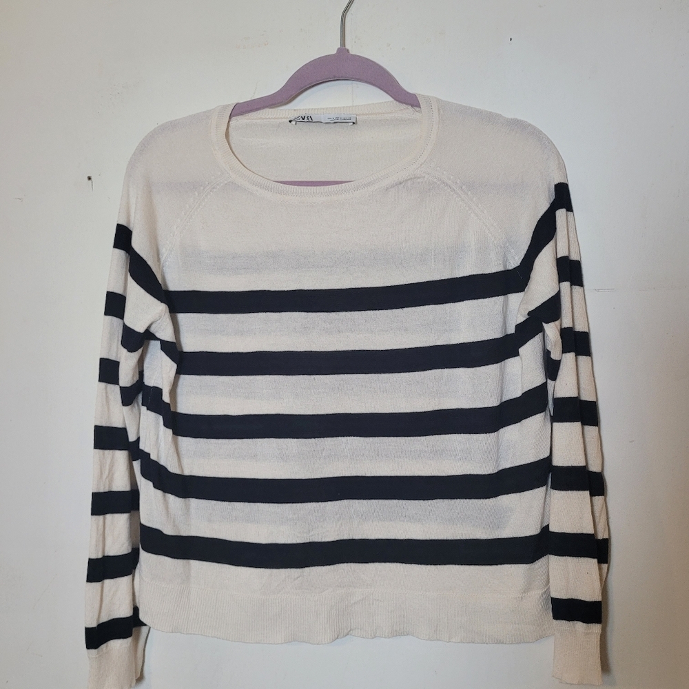 Zara Black and White Striped Lightweight Sweater Top Size Smal